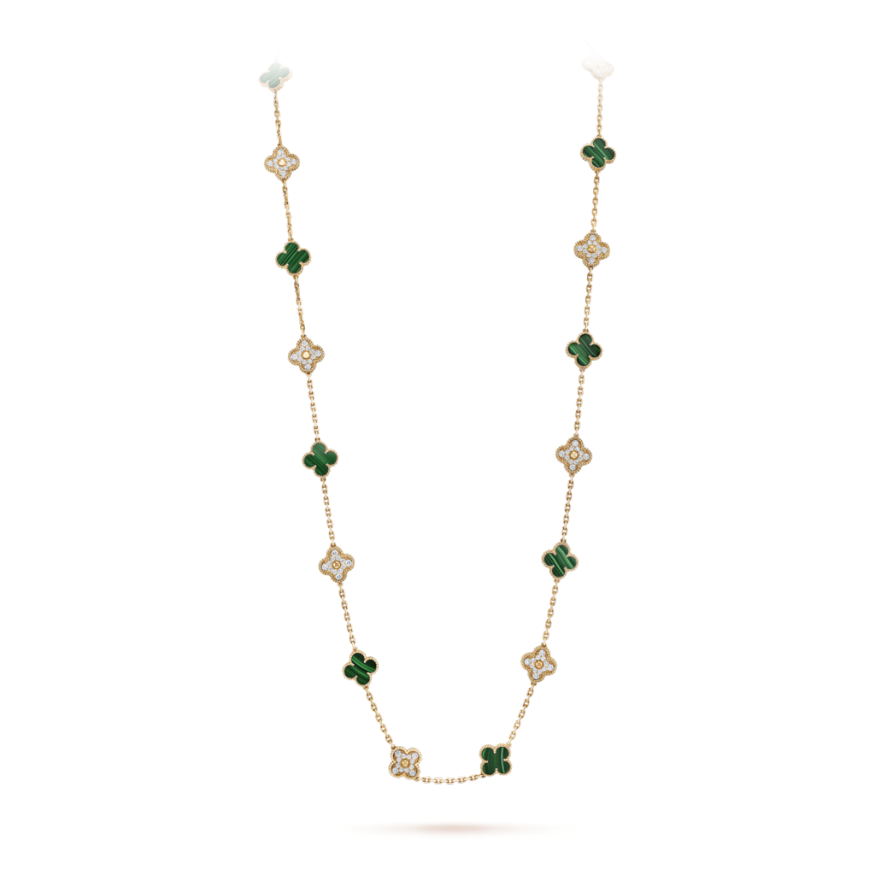 Vintage van cleef Replik Alhambra gelbes Gold lange Halskette