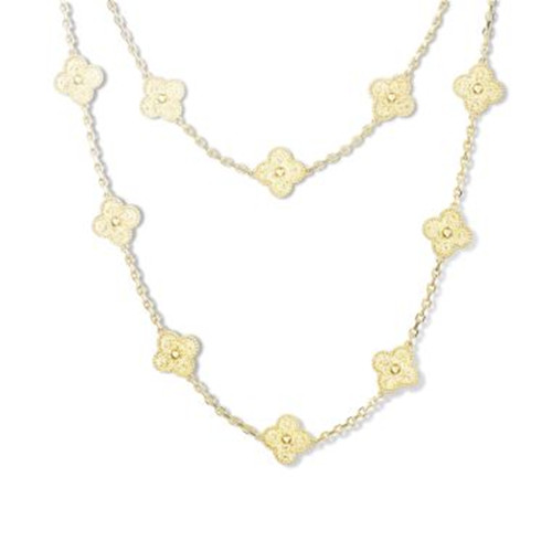 Vintage van cleef imitation Alhambra yellow gold long necklace