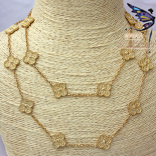 Vintage van cleef imitation Alhambra yellow gold long necklace