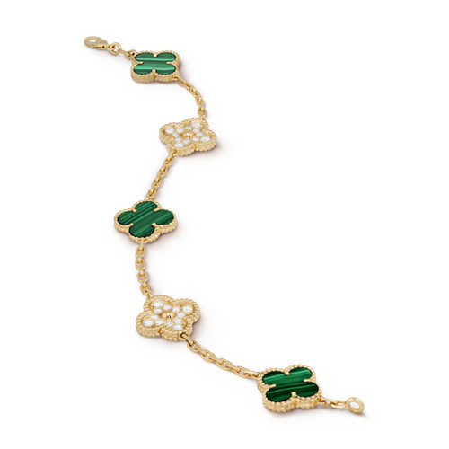Vintage van cleef copy Alhambra pink gold bracelet malachite round diamonds