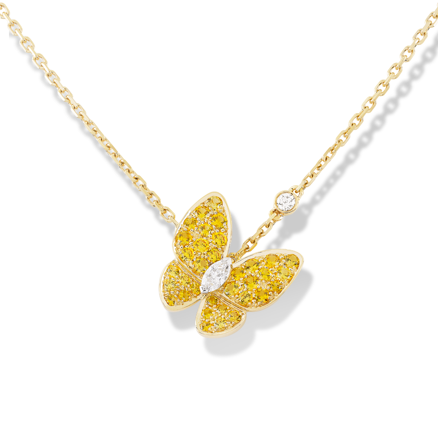 Butterfly van cleef replica yellow gold pendant Round yellow sapphire