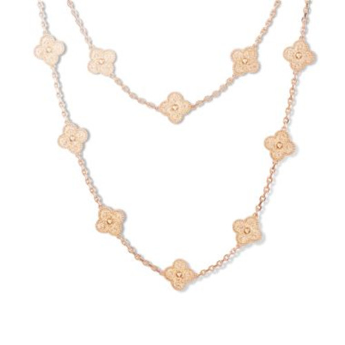 Vintage van cleef fake Alhambra pink gold long necklace