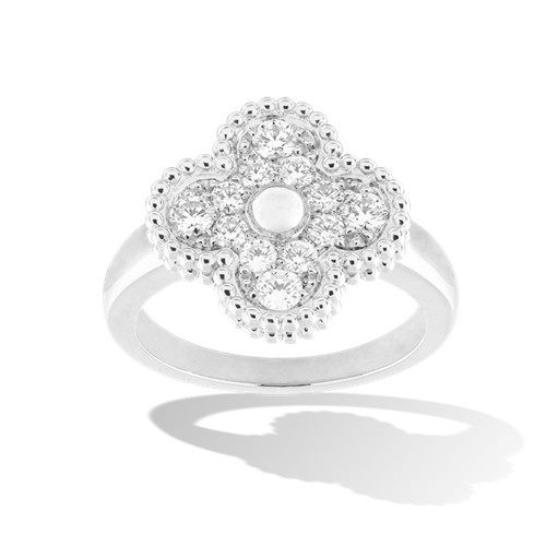 Vintage imitation Van Cleef & Arpels Alhambra white gold Ring 12 round diamond