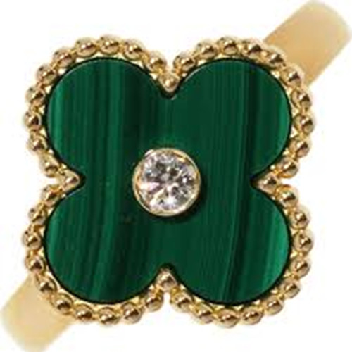 Vintage Falschung Van Cleef & Arpels Alhambra gelbes Gold Ring Malachit Mit rundem Diamanten