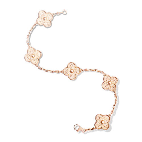 Vintage replica Van Cleef & Arpels Alhambra pink gold bracelet 5 motifs