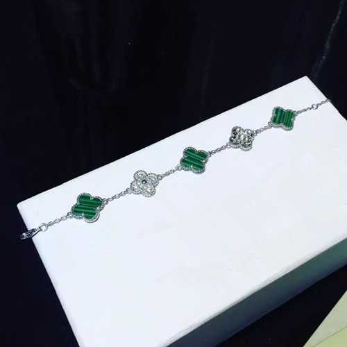 Vintage van cleef replique Alhambra or blanc bracelet diamants ronds malachite