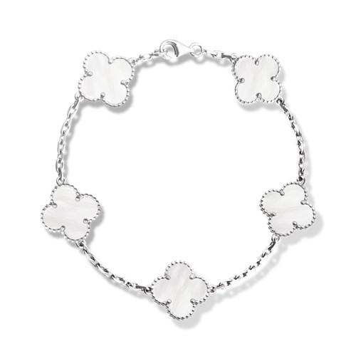 Vintage imitation Van Cleef & Arpels Alhambra bracelet white gold 5 motifs white mother-of-pearl