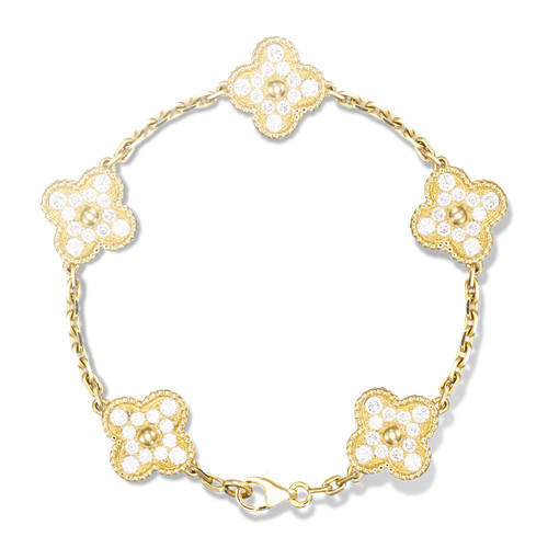 Vintage van cleef copy Alhambra yellow gold bracelet round diamonds
