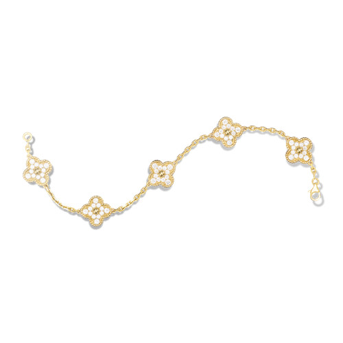 Vintage van cleef copy Alhambra yellow gold bracelet round diamonds