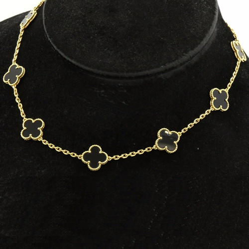 Vintage replica Van Cleef & Arpels Alhambra necklace yellow gold 10 motifs onyx