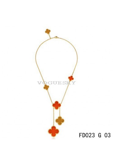 Van Cleef Arpels Magic Alhambra Yellow Gold Necklace 6 Clover Motifs Stone Combinatio