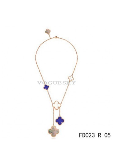 Van Cleef Arpels Magic Alhambra 6 Clover Motifs Stone Combinatio Rose Gold Necklace