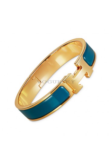 Hermes clic H bracelet yellow gold narrow deep blue enamel replica