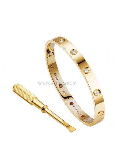 cartier love bracelet yellow gold plated real with 10 Diamonds replica