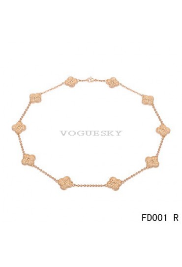 Van Cleef & Arpels Vintage Alhambra Long Necklace Pink Gold 10 Motifs