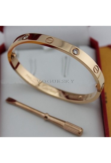 cartier love bracelet pink gold plated real with 4 Diamonds replica