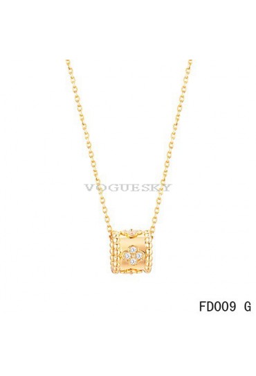 Van Cleef Arpels Perlee Clover Pendant Necklace Yellow Gold with Diamonds