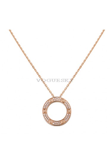 cartier love necklace pink Gold paved with diamonds pendant replica
