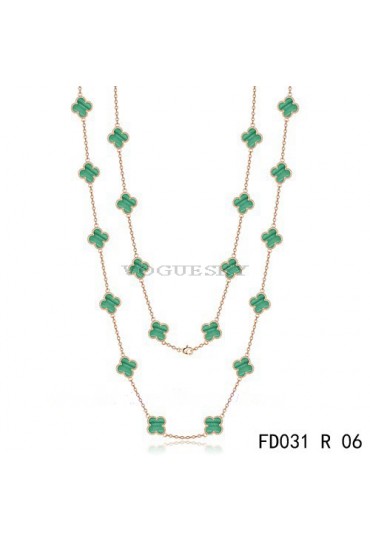 Van Cleef & Arpels Vintage Alhambra 20 Motifs Long Necklace Pink Gold Malachite