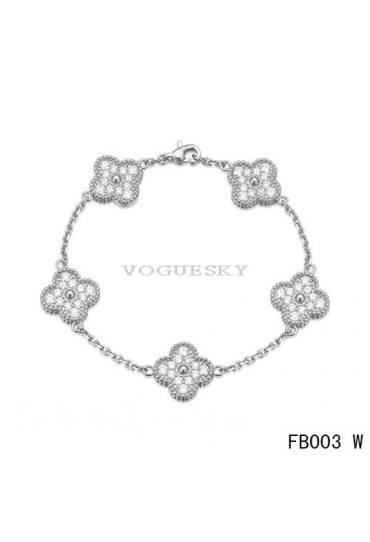 Van Cleef & Arpels Vintage Alhambra Bracelet White Gold with 5 Diamond Motifs