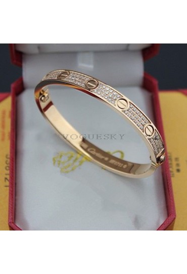 cartier love bracelet pink gold plated real paved with diamonds replica