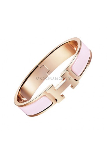 Hermes clic H bracelet pink gold narrow sugar pink enamel replica
