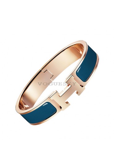 Hermes clic H bracelet pink gold narrow Genoa blue enamel replica