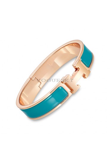 Hermes clic H bracelet pink gold narrow duck blue enamel replica