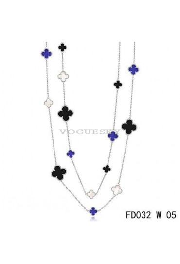 Van Cleef Arpels Magic Alhambra 16 Motifs Stone Combination Long Necklace White Gold