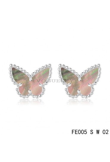 Van Cleef & Arpels Sweet Alhambra Grey Mother-of-pearl Butterfly Earstuds White Gold