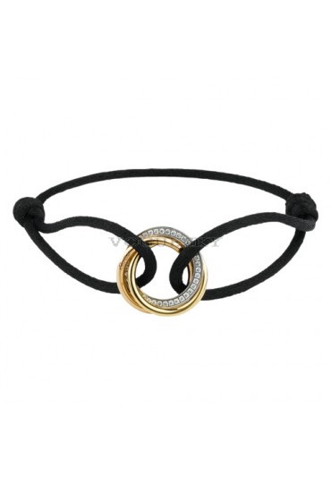 Trinity de cartier 18K gold diamond black cotton rope bracelet replica