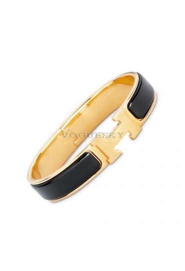 Hermes clic H bracelet yellow gold narrow black enamel replica