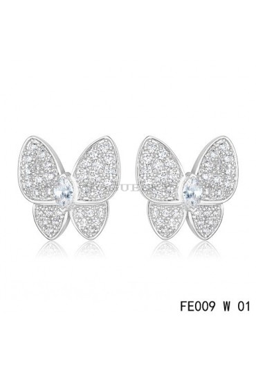 Van Cleef & Arpels White Gold Flying Beauties Two Butterfly Diamond Earrings