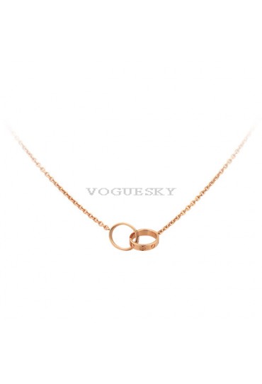 cartier love necklace pink Gold with double ring pendant replica