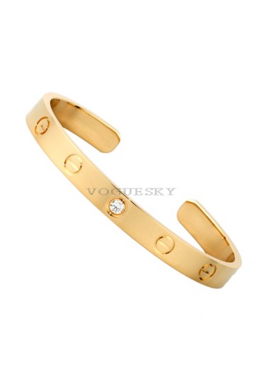 cartier cuff bracelet plated real 18k yellow gold with one diamond replica
