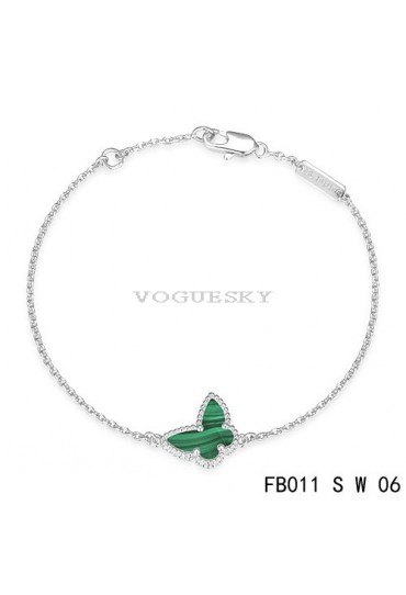 Van Cleef & Arpels Sweet Alhambra Butterfly mini Bracelet in White Gold with Malachite