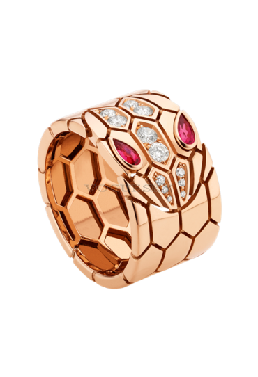 Bvlgari Serpenti ring pink gold with rubellite paved with diamonds AN857663 replica