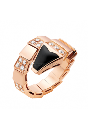 Bvlgari Serpenti ring pink gold onyx paved with diamonds AN855315 replica