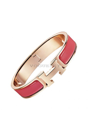 Hermes clic H bracelet pink gold narrow coral red enamel replica