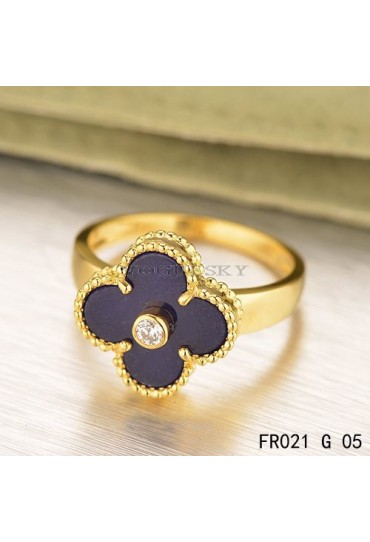 Van Cleef & Arpels Yellow Gold Vintage Alhambra Ring Lapis lazuli with Diamond