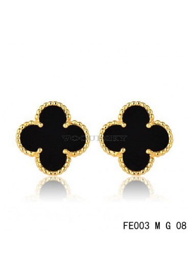 Van Cleef & Arpels Sweet Alhambra Earrings Yellow Gold,Black Onyx