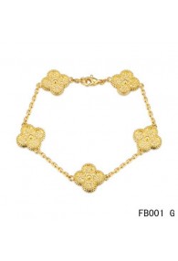 Van Cleef and Arpels Yellow Gold Vintage Alhambra Bracelet 5 Motifs