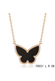 Van Cleef Arpels Lucky Alhambra Black Onyx Butterfly Necklace Rose Gold