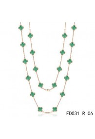 Van Cleef & Arpels Vintage Alhambra 20 Motifs Long Necklace Pink Gold Malachite