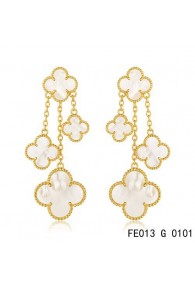 Van Cleef & Arpels Yellow Gold Magic Alhambra Earclips,White Mother of Pearl 4 Motifs