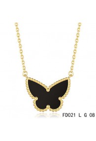 Van Cleef Arpels Lucky Alhambra Black Onyx Butterfly Necklace Yellow Gold
