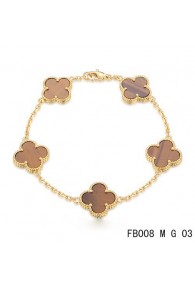 Van Cleef Arpels Pink Gold Vintage Alhambra Bracelet 5 Motifs Tiger's Eye