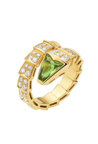 Bvlgari Serpenti ring yellow gold with peridot head paved with diamonds AN856157 replica