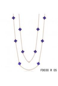 Van Cleef & Arpels Vintage Alhambra 10 Motifs Lapis lazuli Long Necklace Pink Gold