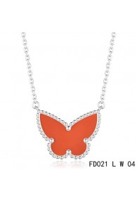 Van Cleef Arpels Lucky Alhambra Carnelian Butterfly Necklace White Gold